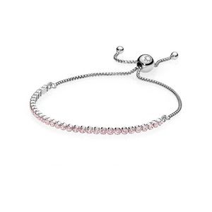 Pandora sterling silver slider bracelet with Pink Zirconia stones